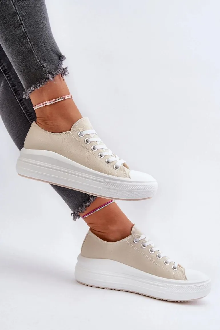 Trampki Damskie Na Masywnej Platformie Beżowe Amyete