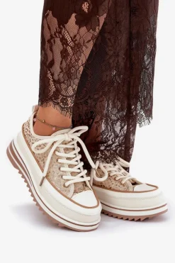 Trampki Damskie Na Masywnej Platformie S.Barski BF51-101 Beżowe