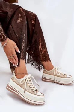 Trampki Damskie Na Masywnej Platformie S.Barski BF51-101 Beżowe