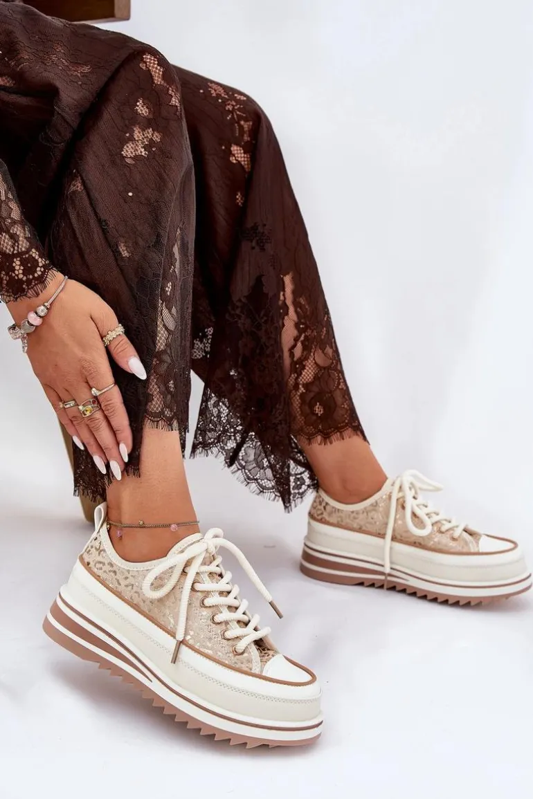 Trampki Damskie Na Masywnej Platformie S.Barski BF51-101 Beżowe