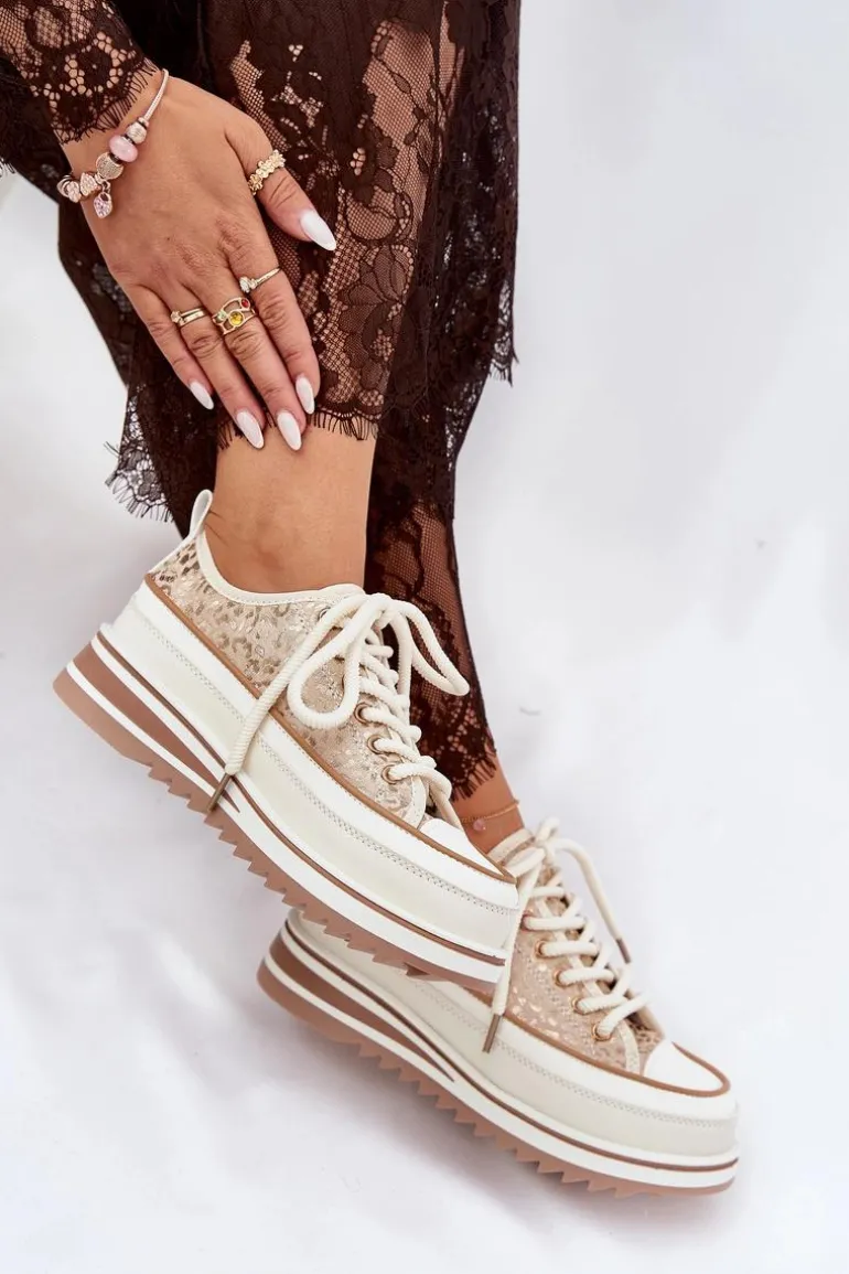 Trampki Damskie Na Masywnej Platformie S.Barski BF51-101 Beżowe