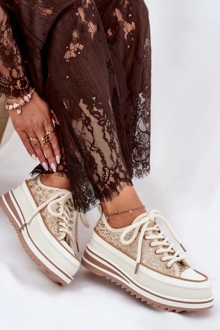 Trampki Damskie Na Masywnej Platformie S.Barski BF51-101 Beżowe