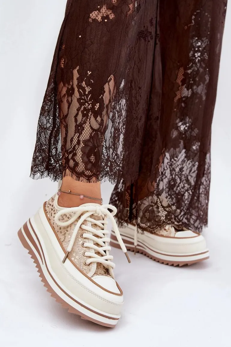 Trampki Damskie Na Masywnej Platformie S.Barski BF51-101 Beżowe