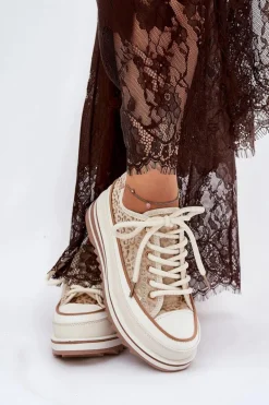 Trampki Damskie Na Masywnej Platformie S.Barski BF51-101 Beżowe