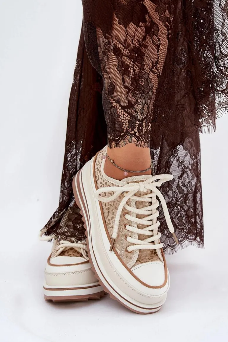 Trampki Damskie Na Masywnej Platformie S.Barski BF51-101 Beżowe