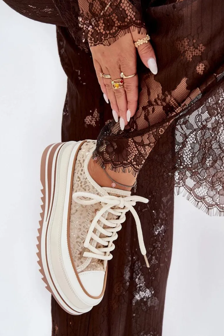 Trampki Damskie Na Masywnej Platformie S.Barski BF51-101 Beżowe