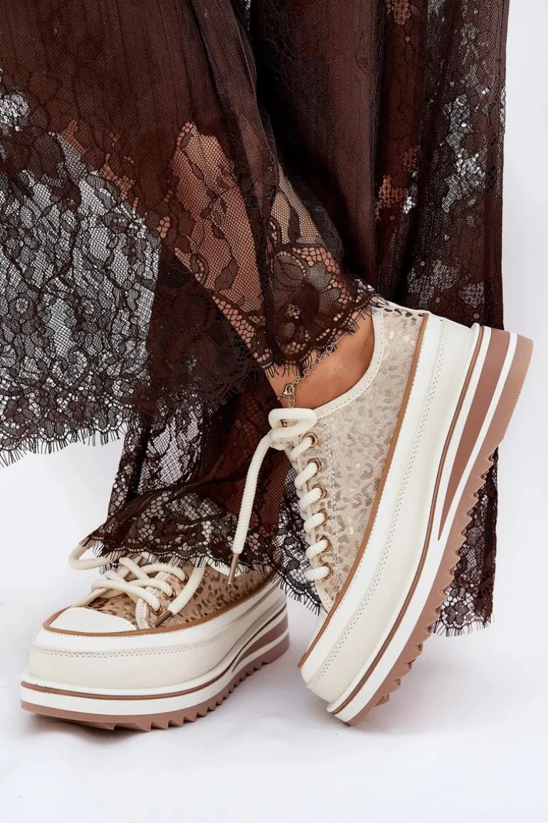 Trampki Damskie Na Masywnej Platformie S.Barski BF51-101 Beżowe