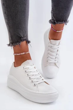 Trampki Damskie Na Masywnej Platformie Białe Amyete