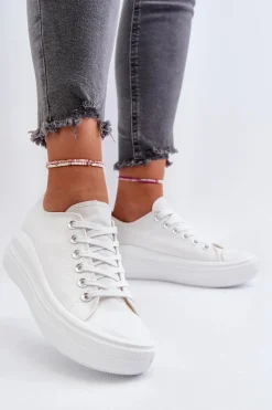 Trampki Damskie Na Masywnej Platformie Białe Amyete