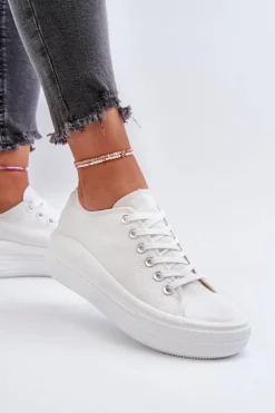 Trampki Damskie Na Masywnej Platformie Białe Amyete