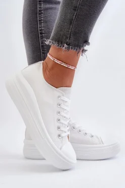 Trampki Damskie Na Masywnej Platformie Białe Amyete