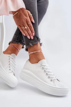 Trampki Damskie Na Masywnej Platformie Białe Amyete