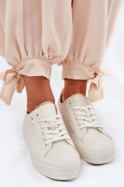 Trampki Damskie Na Platformie Z Eko Skóry Big Star RR274A297 Jasnobeżowe