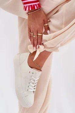 Trampki Damskie Na Platformie Z Eko Skóry Big Star RR274A297 Jasnobeżowe