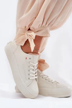 Trampki Damskie Na Platformie Z Eko Skóry Big Star RR274A297 Jasnobeżowe