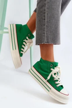 Trampki Damskie Na Platformie Zielone Aineri