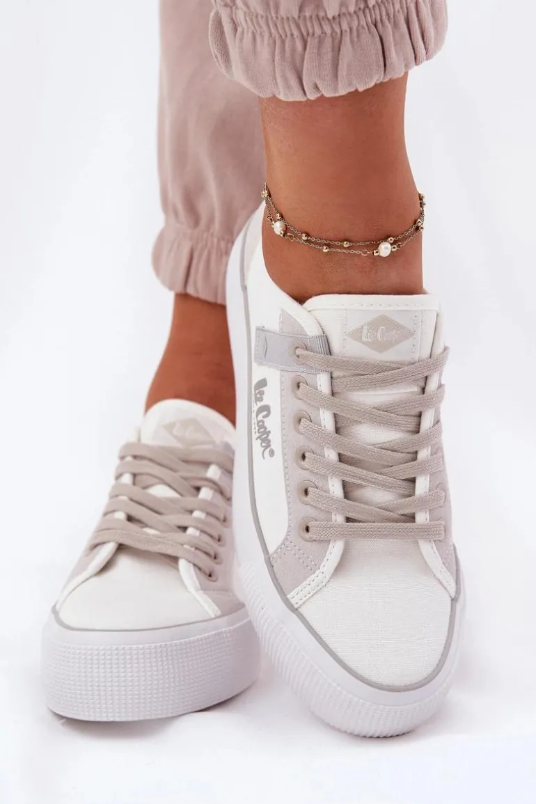 Trampki Damskie Na Platformie Lee Cooper LCW-25-31-3479L Biało-Szare