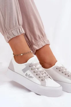 Trampki Damskie Na Platformie Lee Cooper LCW-25-31-3479L Biało-Szare