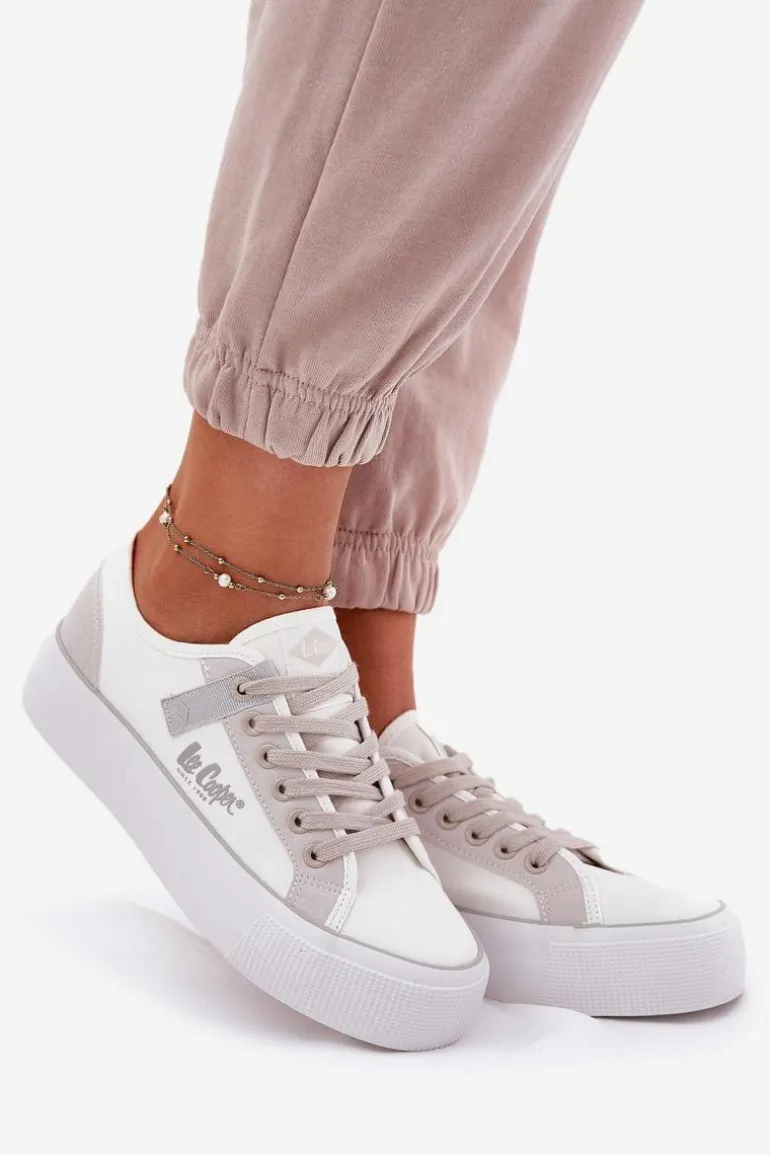 Trampki Damskie Na Platformie Lee Cooper LCW-25-31-3479L Biało-Szare