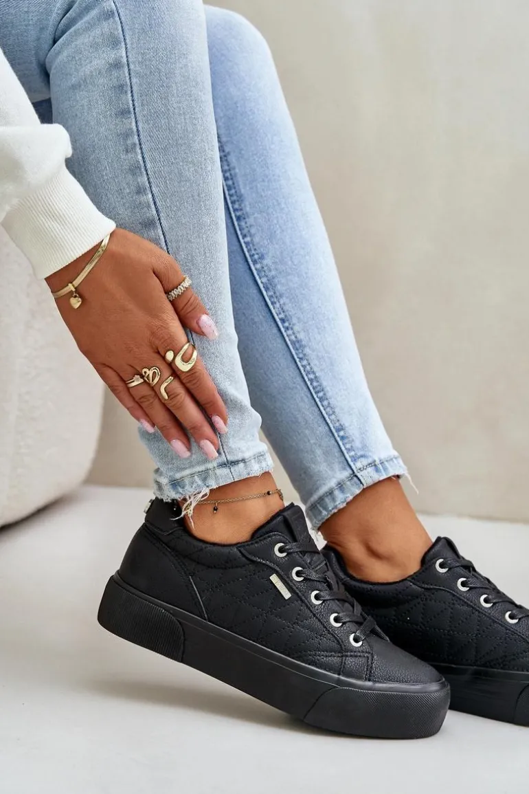 Trampki Damskie Na Platformie Ocieplane Big Star OO274A465 Czarne