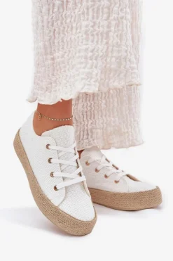 Trampki Damskie Na Platformie Z Plecionką Białe Princa