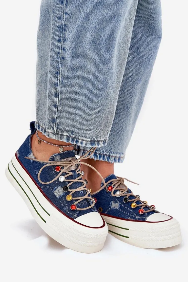 Trampki Damskie Na Platformie GOE RR2N4103 Granatowe