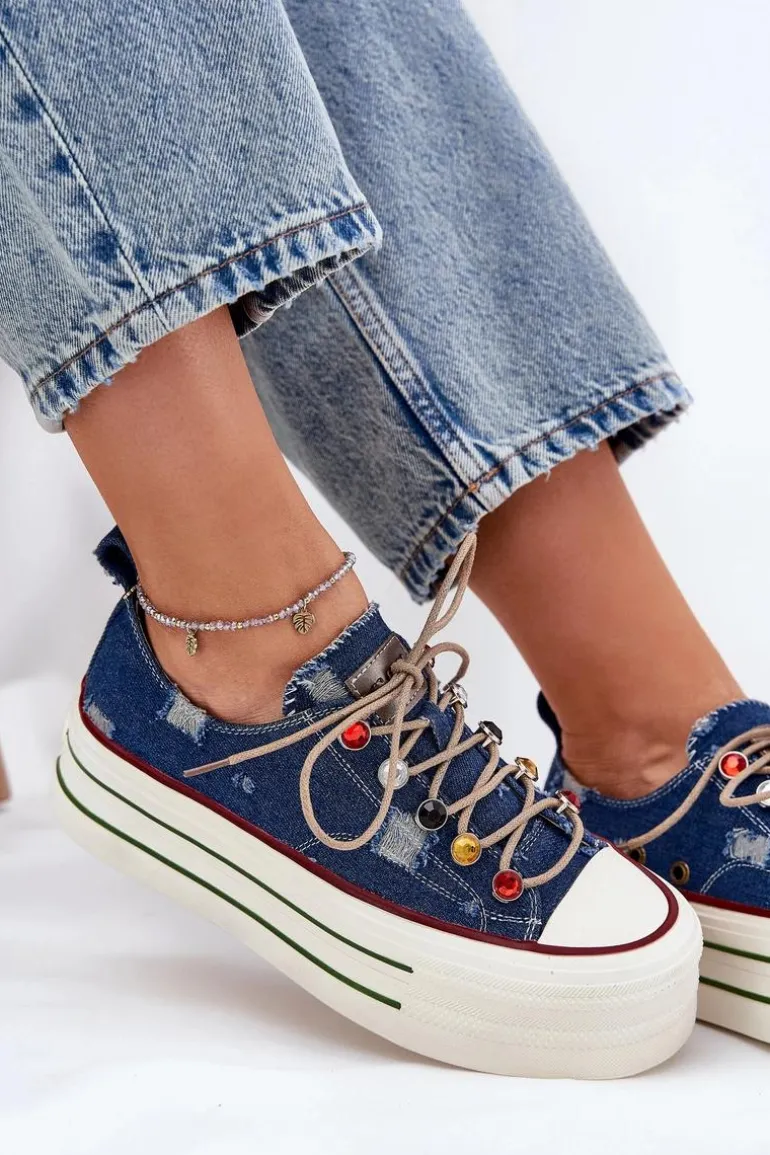 Trampki Damskie Na Platformie GOE RR2N4103 Granatowe