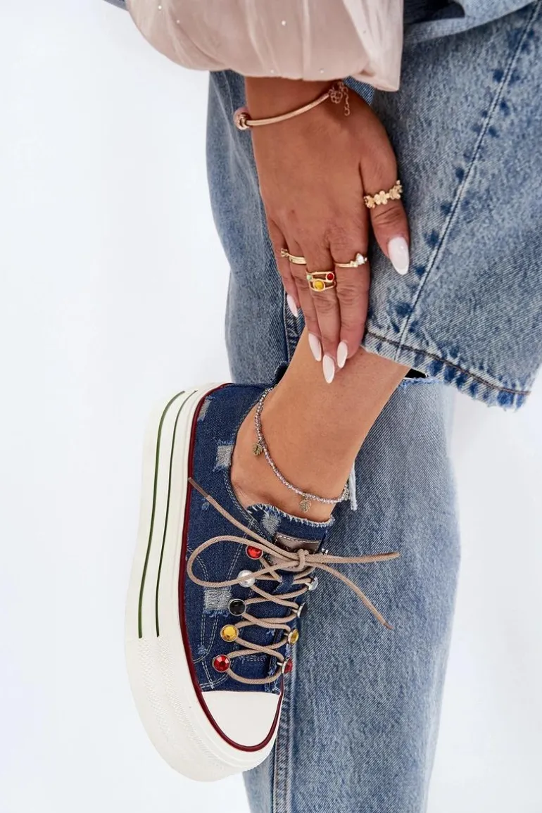 Trampki Damskie Na Platformie GOE RR2N4103 Granatowe