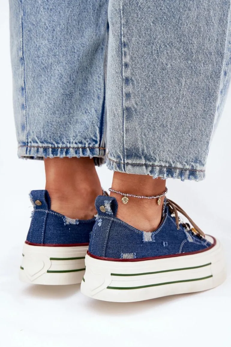 Trampki Damskie Na Platformie GOE RR2N4103 Granatowe