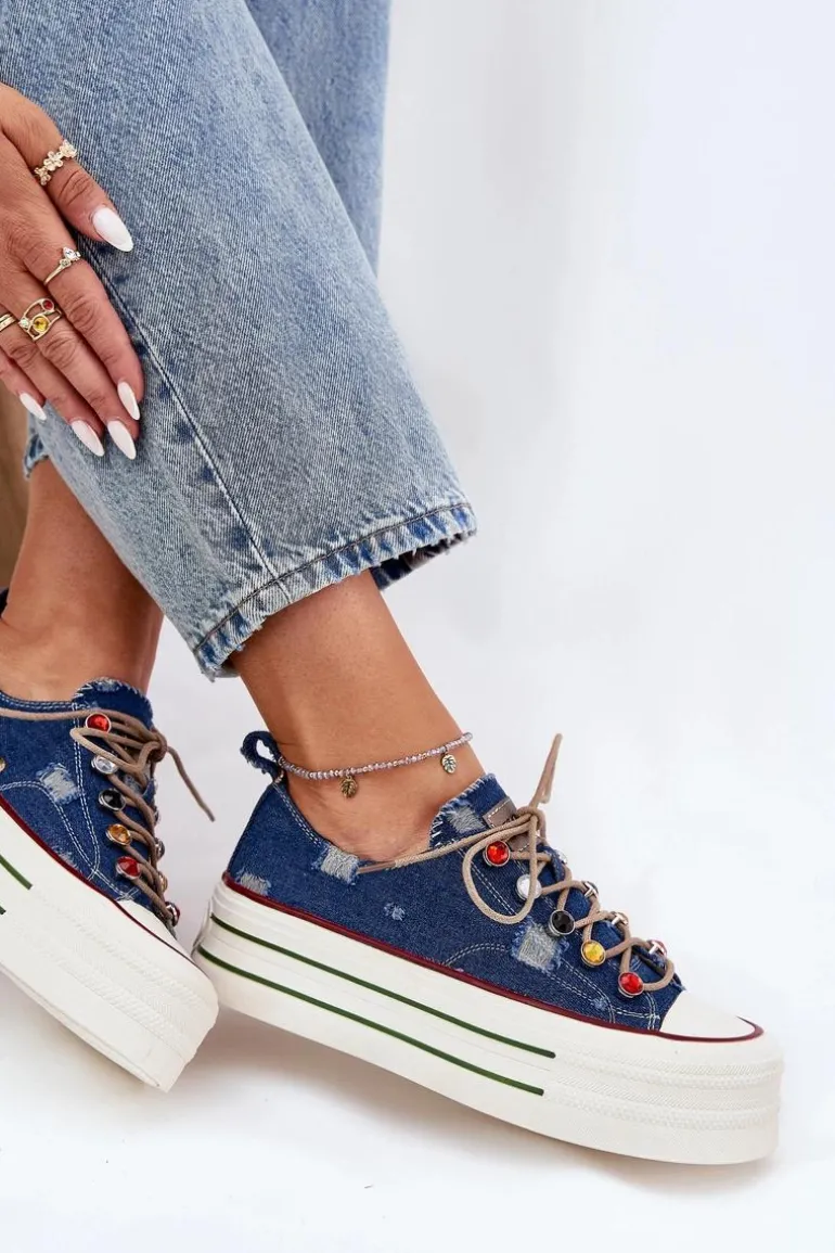 Trampki Damskie Na Platformie GOE RR2N4103 Granatowe