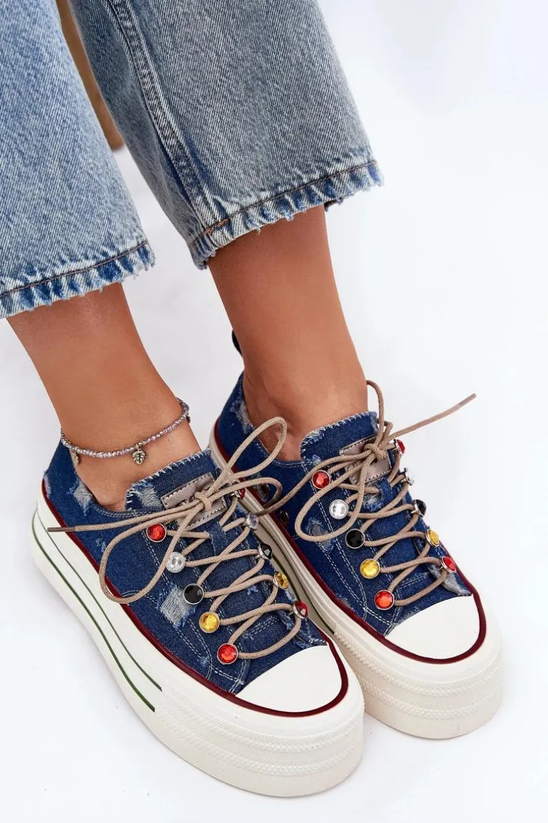 Trampki Damskie Na Platformie GOE RR2N4103 Granatowe