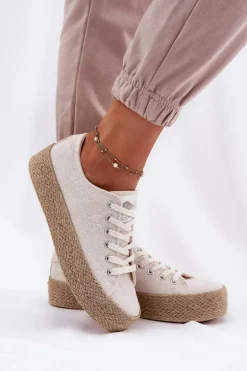 Trampki Damskie Na Platformie Z Plecionką Lee Cooper LCW-25-02-3284 Jasnobeżowe