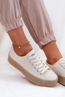 Trampki Damskie Na Platformie Z Plecionką Lee Cooper LCW-25-02-3284 Jasnobeżowe