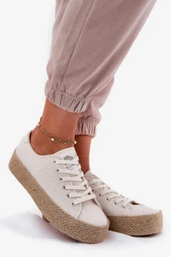 Trampki Damskie Na Platformie Z Plecionką Lee Cooper LCW-25-02-3284 Jasnobeżowe