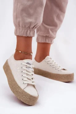 Trampki Damskie Na Platformie Z Plecionką Lee Cooper LCW-25-02-3284 Jasnobeżowe