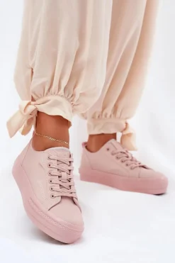 Trampki Damskie Na Platformie Z Eko Skóry Big Star RR274A294 Różowe