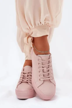 Trampki Damskie Na Platformie Z Eko Skóry Big Star RR274A294 Różowe