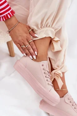 Trampki Damskie Na Platformie Z Eko Skóry Big Star RR274A294 Różowe