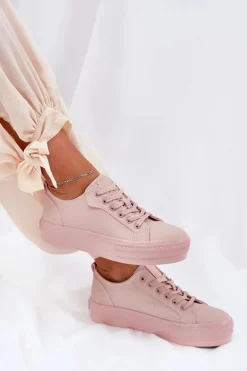 Trampki Damskie Na Platformie Z Eko Skóry Big Star RR274A294 Różowe