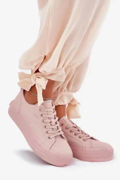 Trampki Damskie Na Platformie Z Eko Skóry Big Star RR274A294 Różowe