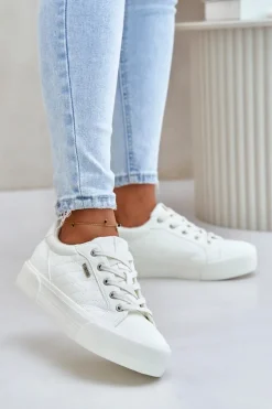 Trampki Damskie Na Platformie Ocieplane Big Star OO274A464 Białe