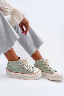 Trampki Damskie Na Platformie Miętowe Aineri