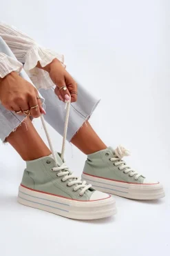 Trampki Damskie Na Platformie Miętowe Aineri