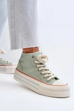 Trampki Damskie Na Platformie Miętowe Aineri