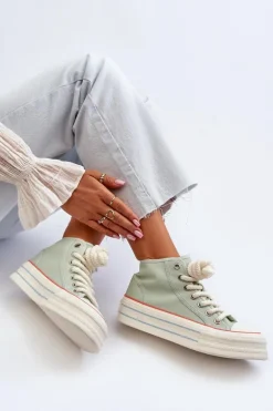 Trampki Damskie Na Platformie Miętowe Aineri