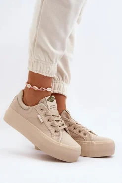 Trampki Damskie Na Platformie Lee Cooper LCW-24-31-2181 Beżowe