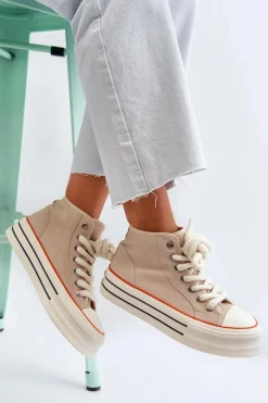 Trampki Damskie Na Platformie Beżowe Aineri