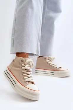 Trampki Damskie Na Platformie Beżowe Aineri