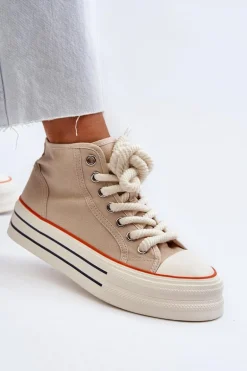 Trampki Damskie Na Platformie Beżowe Aineri