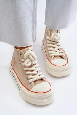 Trampki Damskie Na Platformie Beżowe Aineri